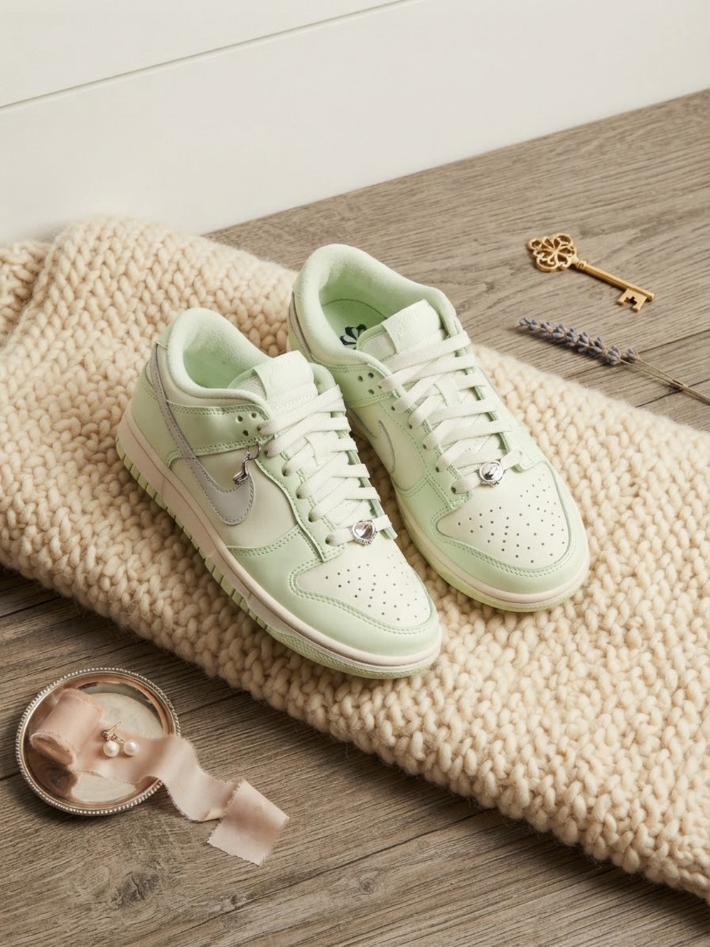Nike Women’s Low-Top Sneakers in Pastel Mint and Silver